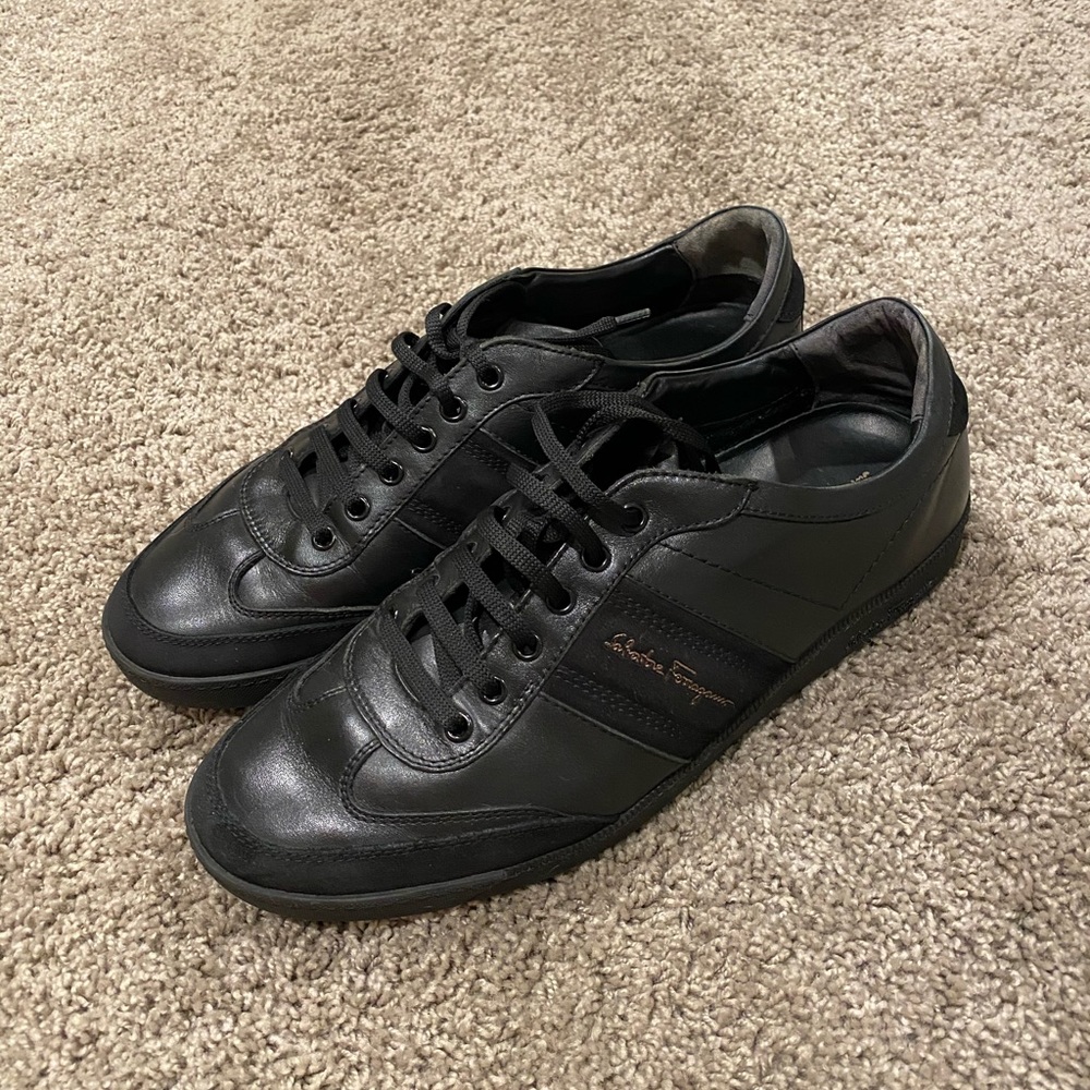 Salvatore Ferragamo Leather Sneakers, Black